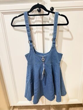 NWT Blue Denim-Look Pinafore Dress with Ring Zipper